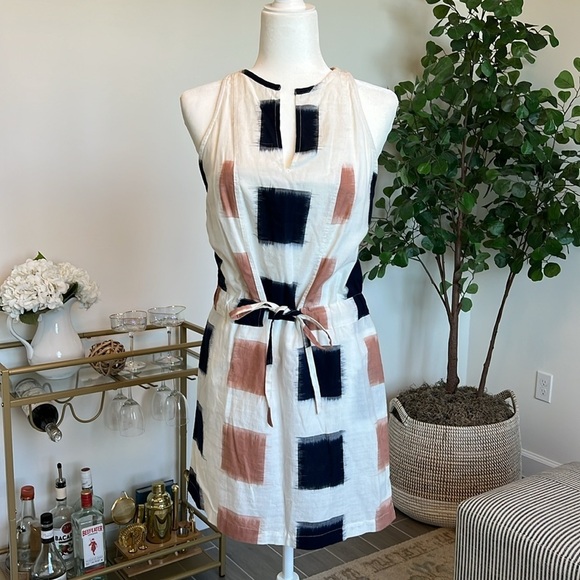 Anthropologie The Odells Yarn-Dyed Henley Shirt Dress Ikat Print Navy Small - Picture 1 of 17